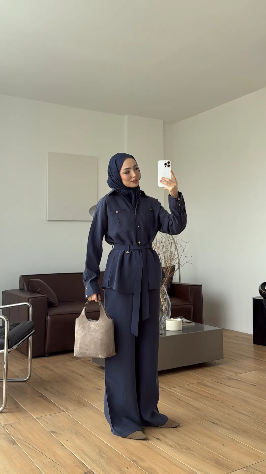 Tencel Bağlamalı Gömlek Pantolon Takım Lacivert