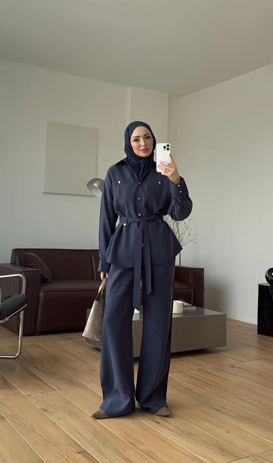 Tencel Bağlamalı Gömlek Pantolon Takım Lacivert
