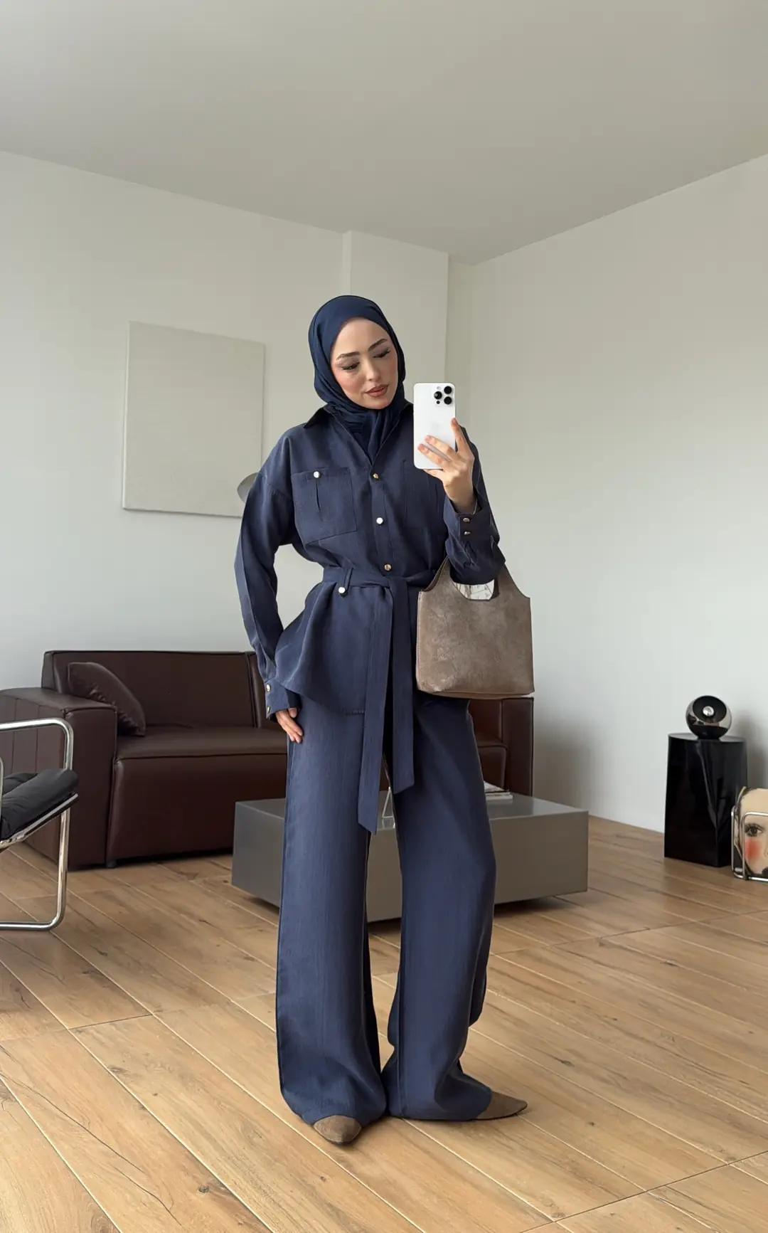 Tencel Bağlamalı Gömlek Pantolon Takım Lacivert