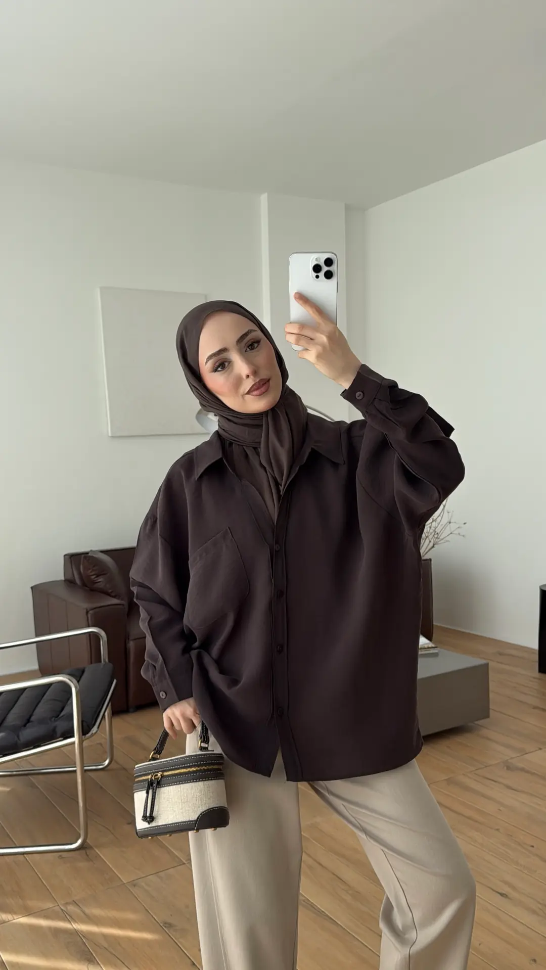 Düşük Omuzlu Gömlek Acı Kahve