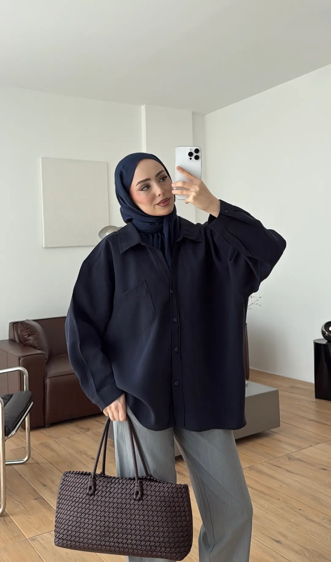 Düşük Omuzlu Gömlek Lacivert