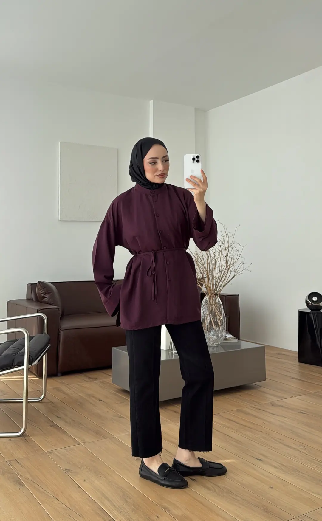 Duble Kol Yırtmaçlı Gömlek Mürdüm