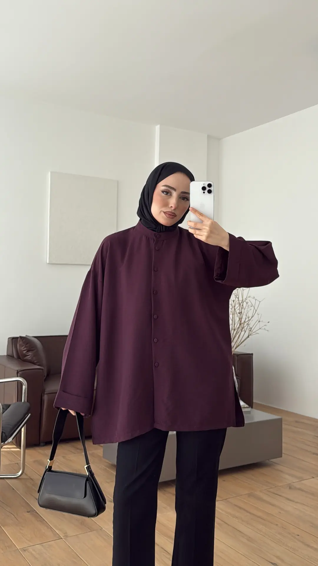 Duble Kol Yırtmaçlı Gömlek Mürdüm