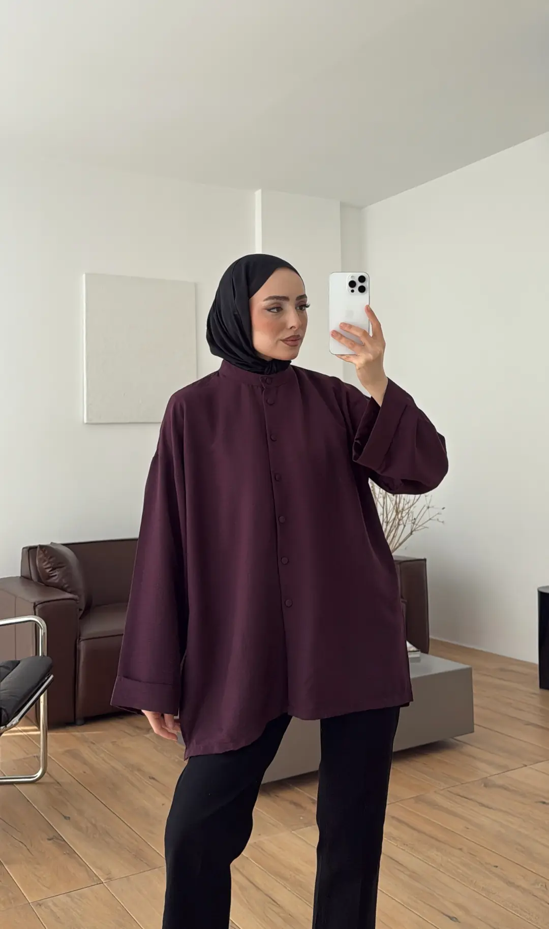 Duble Kol Yırtmaçlı Gömlek Mürdüm