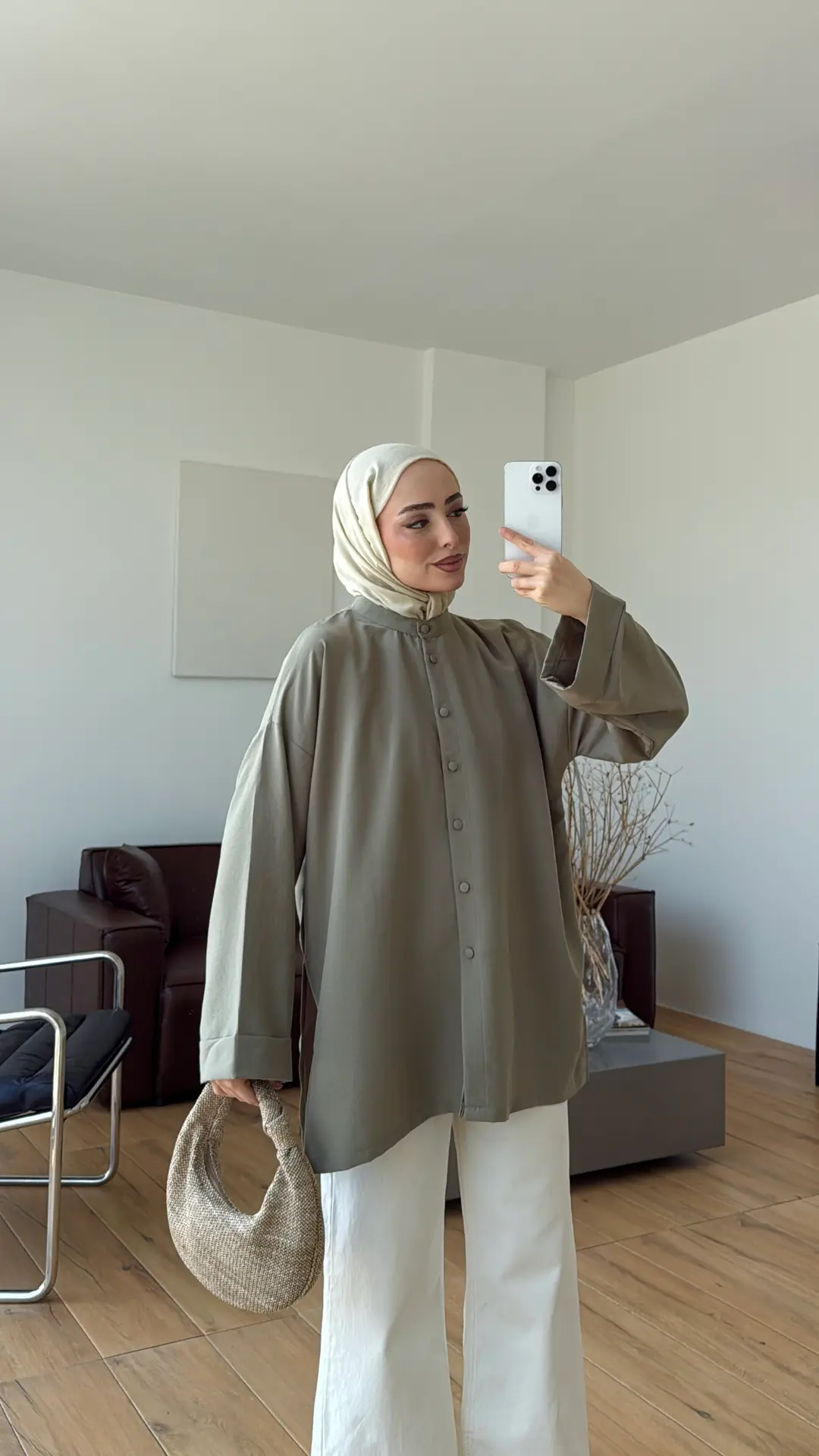 Duble Kol Yırtmaçlı Gömlek Çağla
