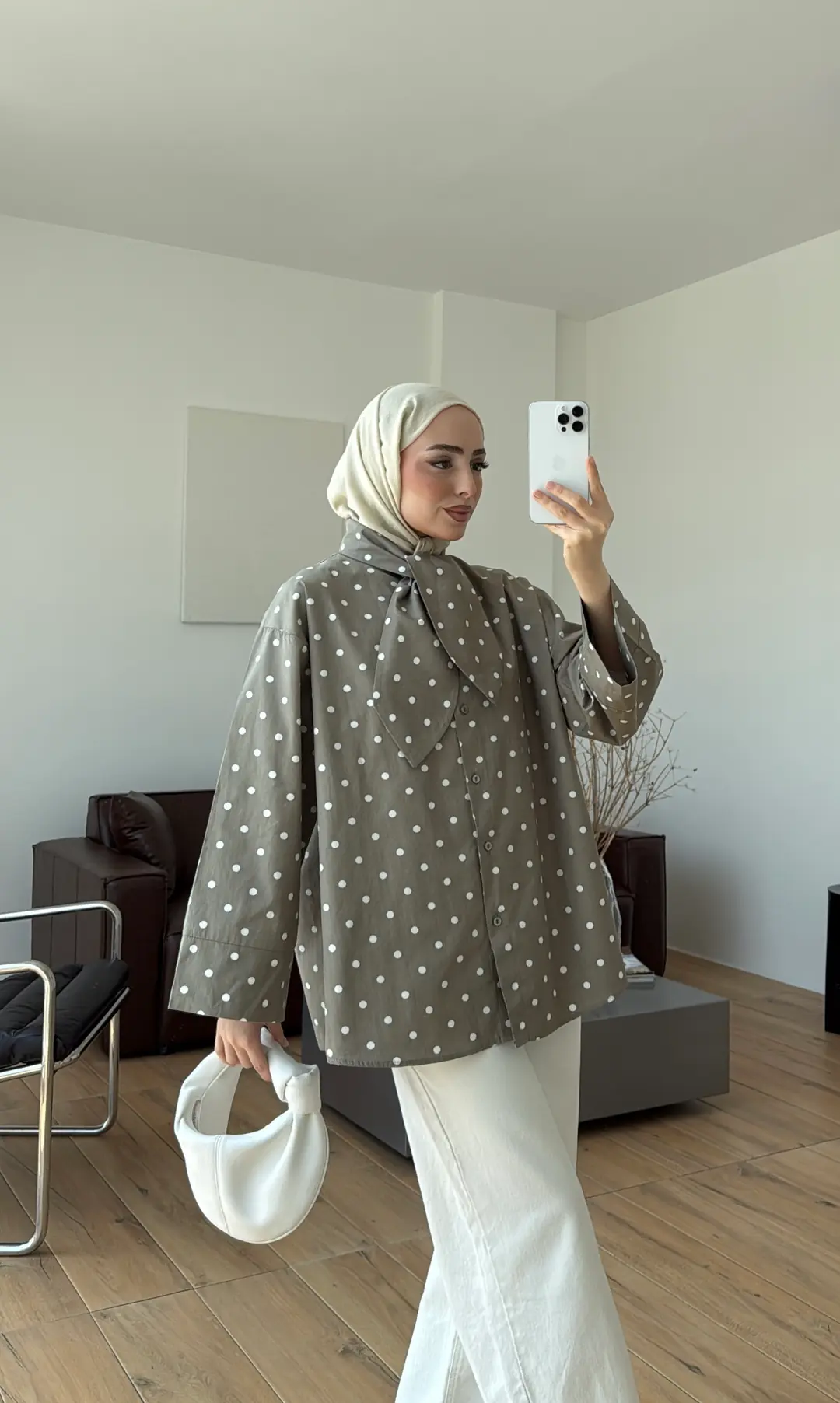 Puantiyeli Bagcıklı Gömlek Çağla