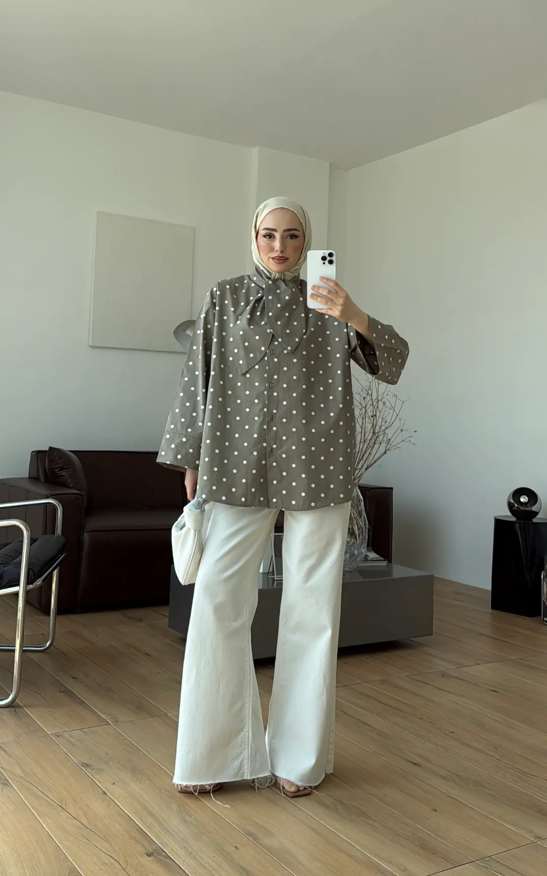Puantiyeli Bagcıklı Gömlek Çağla