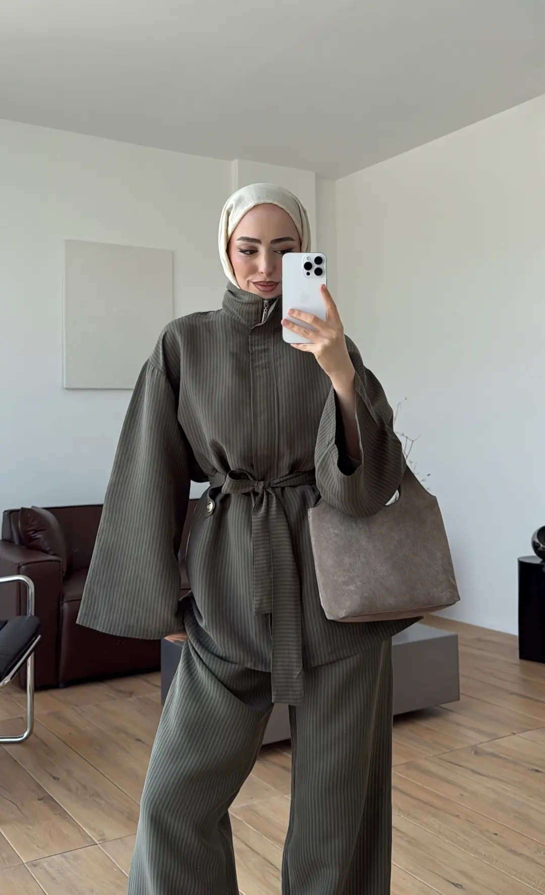 Fermuarlı Dik Yaka Takım Haki