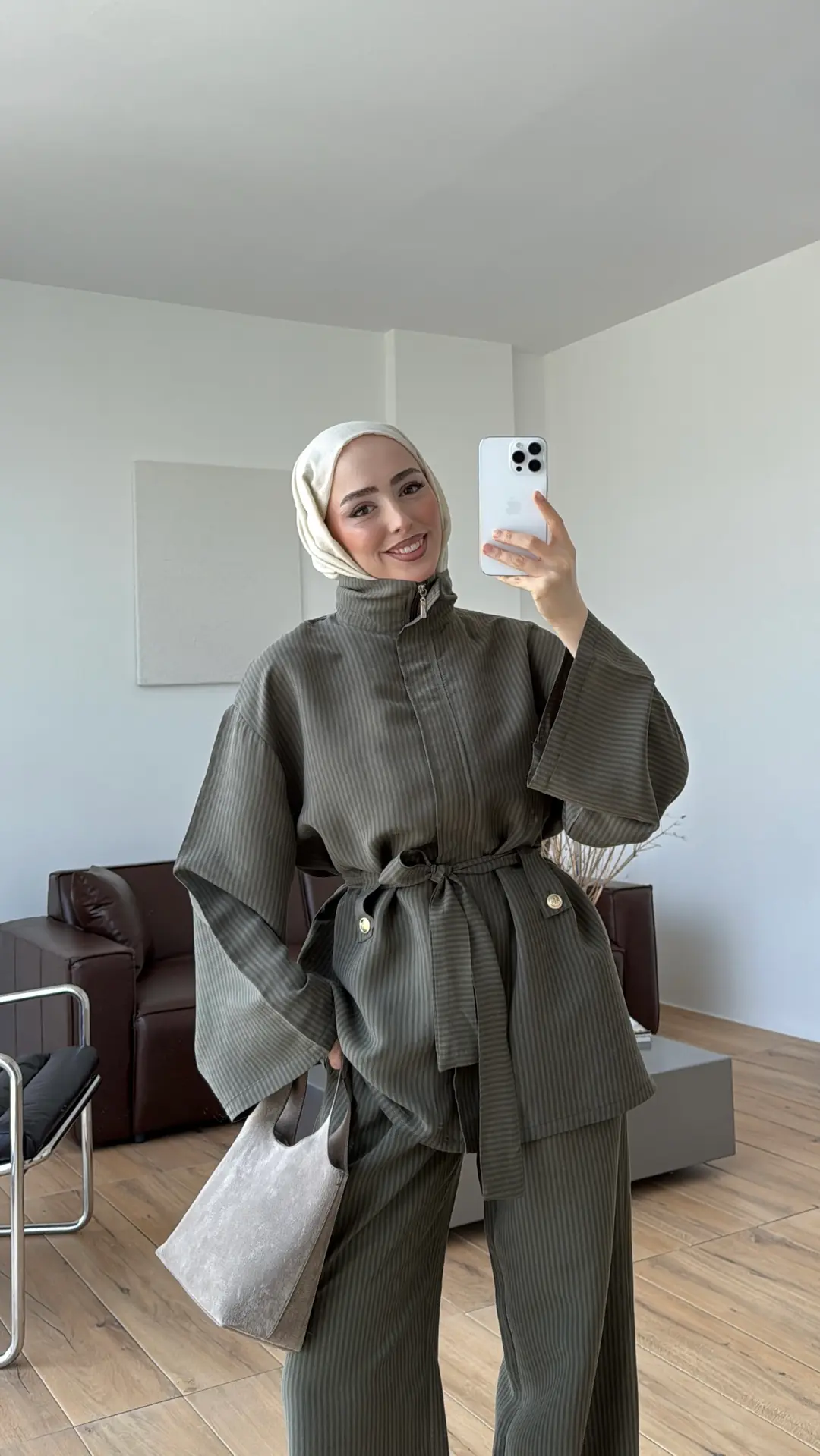 Fermuarlı Dik Yaka Takım Haki