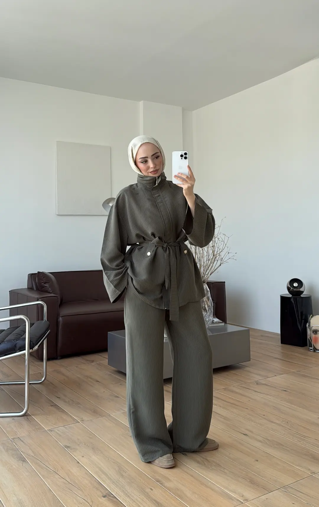 Fermuarlı Dik Yaka Takım Haki