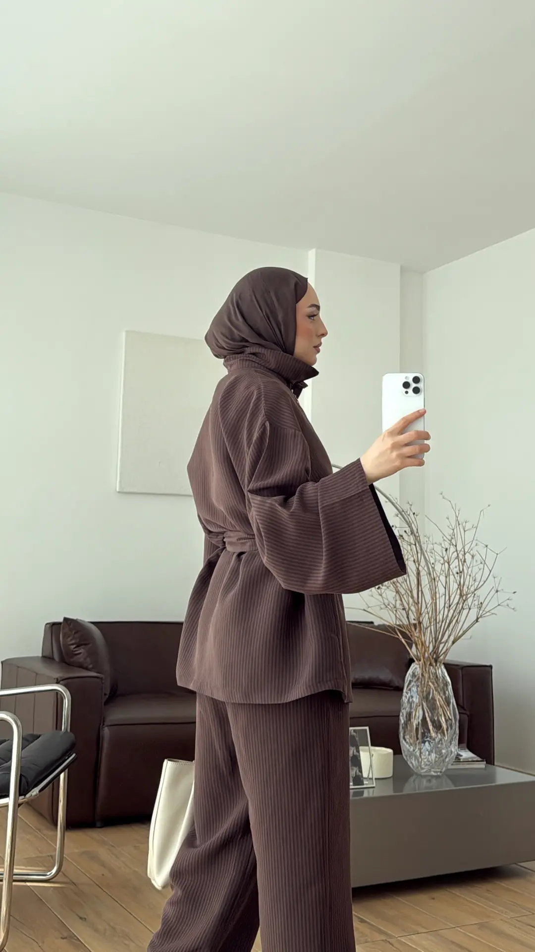 Fermuarlı Dik Yaka Takım Kahve