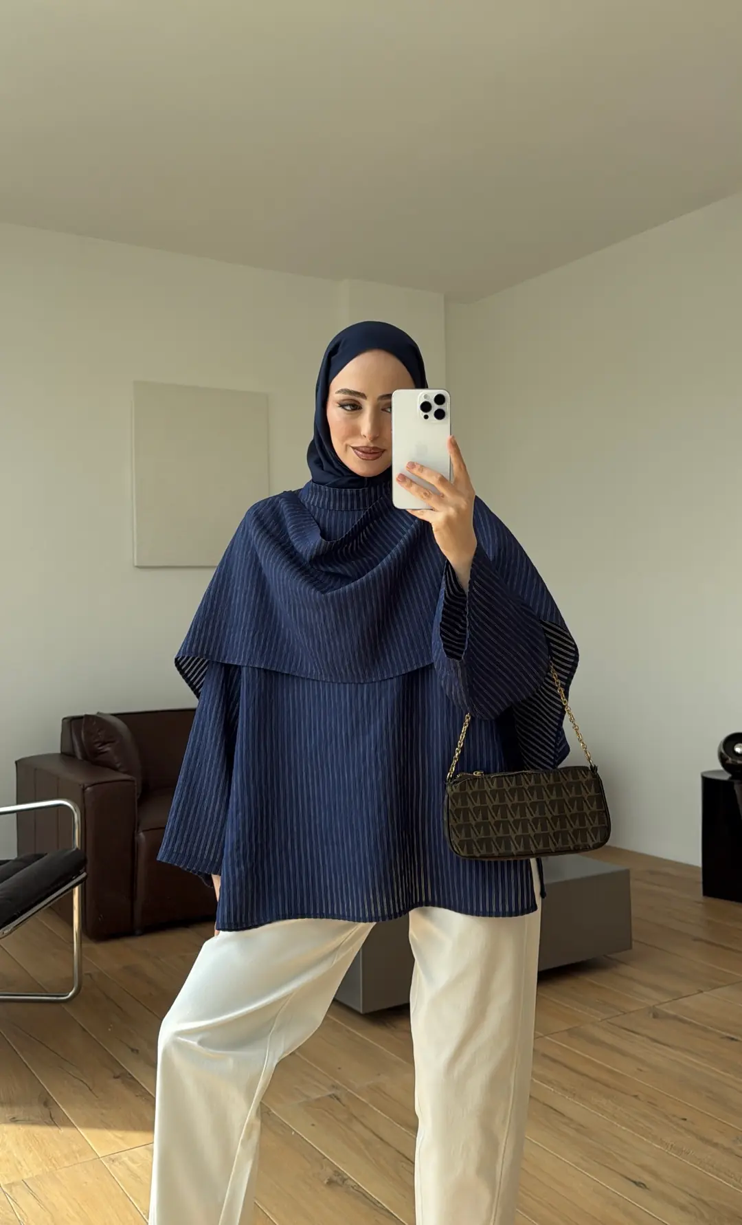 Şallı Çizgili Bluz Lacivert