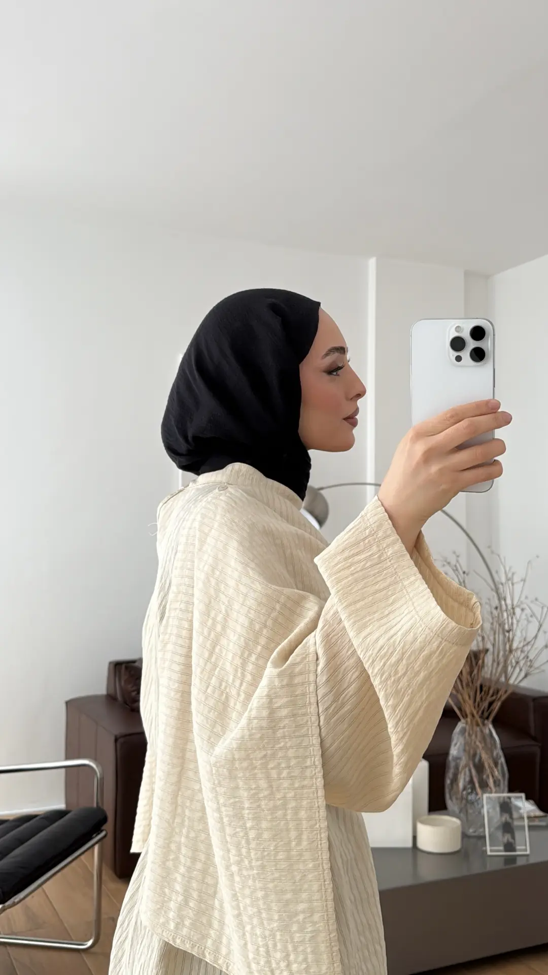 Şallı Çizgili Bluz Krem