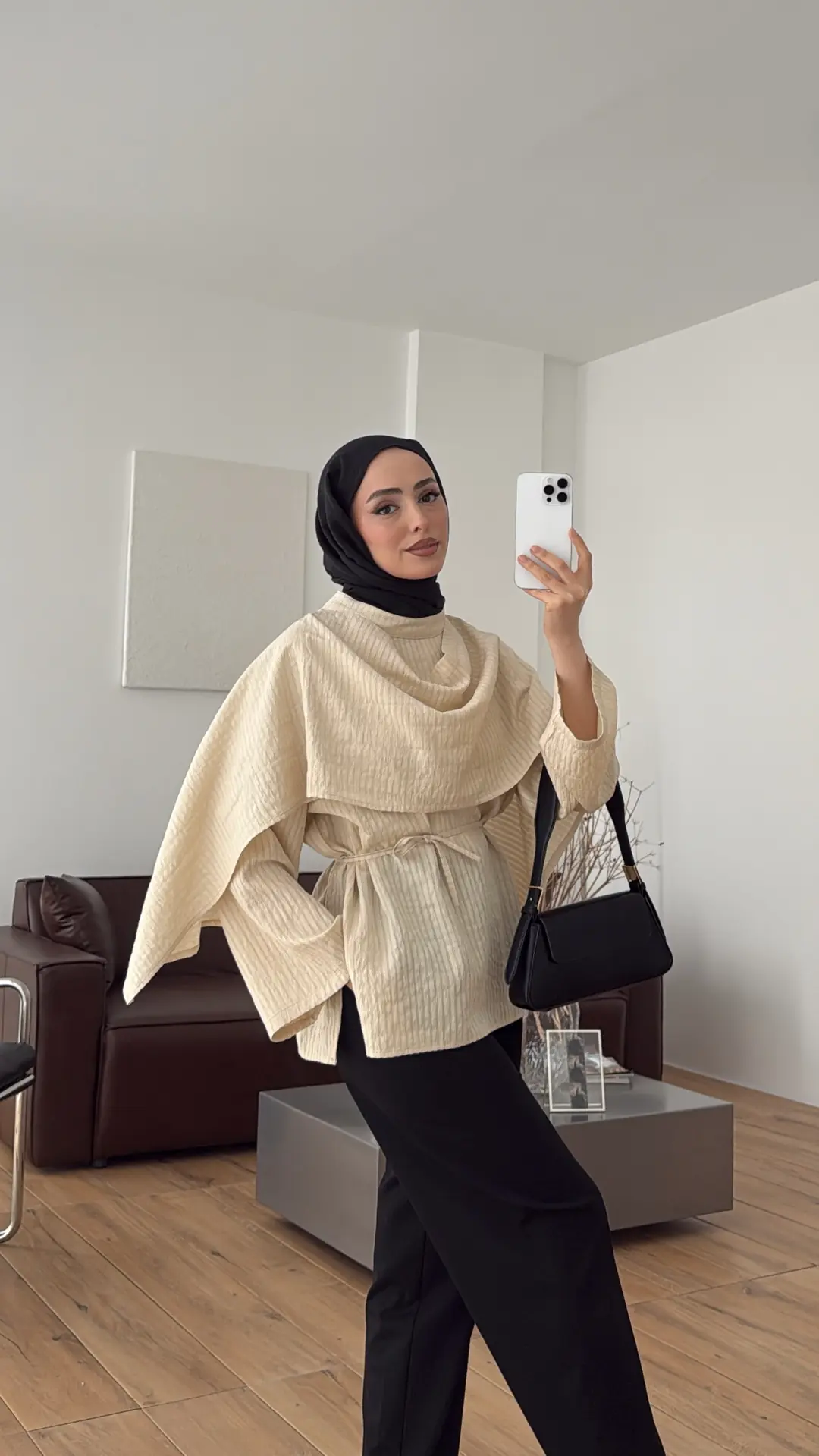 Şallı Çizgili Bluz Krem