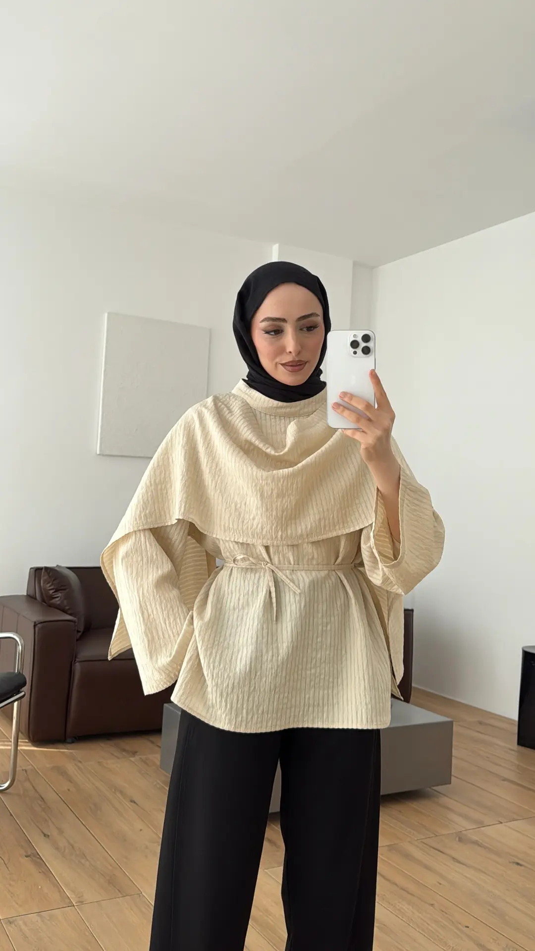 Şallı Çizgili Bluz Krem