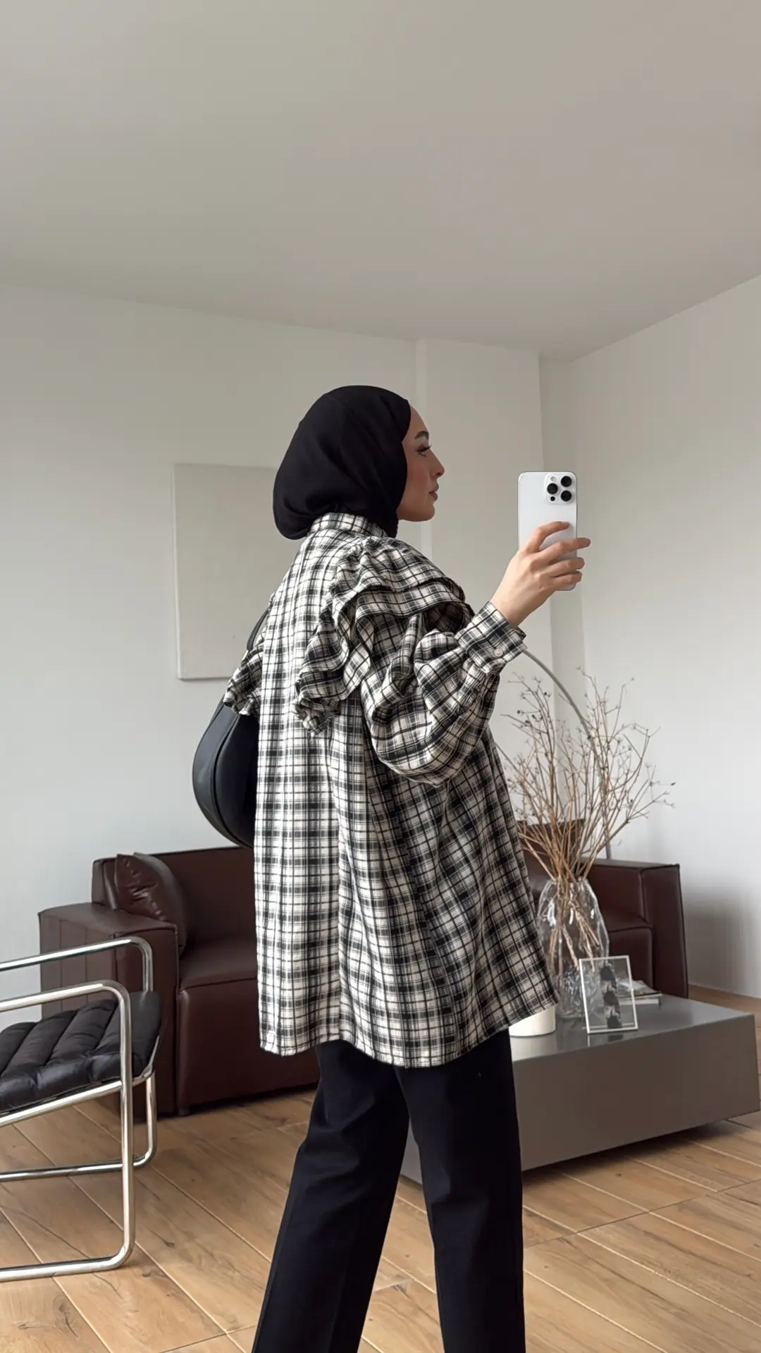 Bağcıklı Ekose Gömlek Bej/Siyah