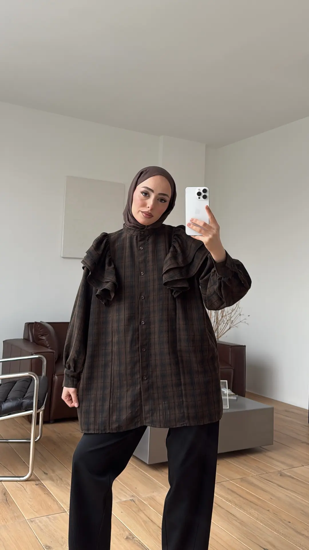 Bağcıklı Ekose Gömlek Siyah/Kahve