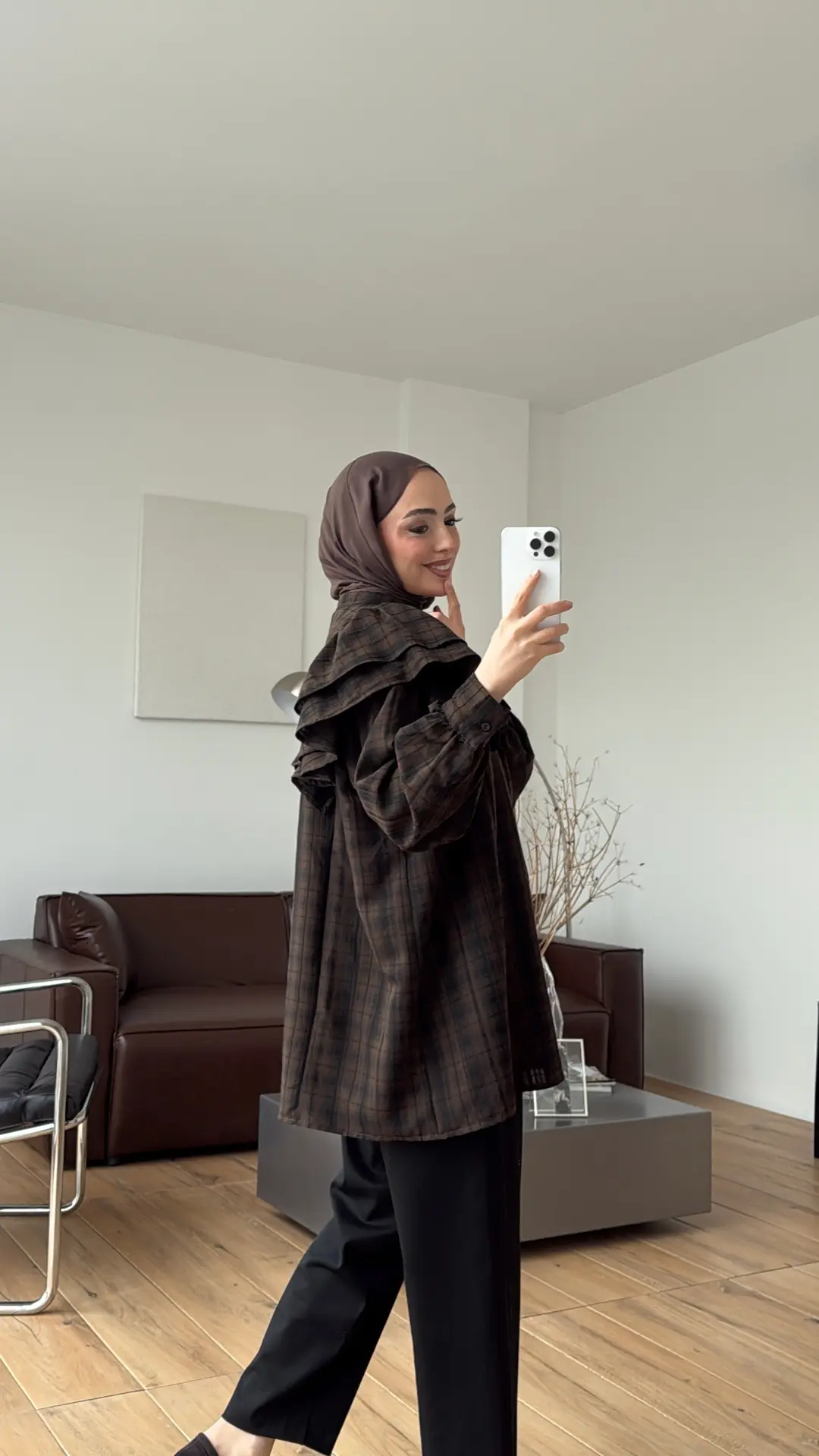 Bağcıklı Ekose Gömlek Siyah/Kahve