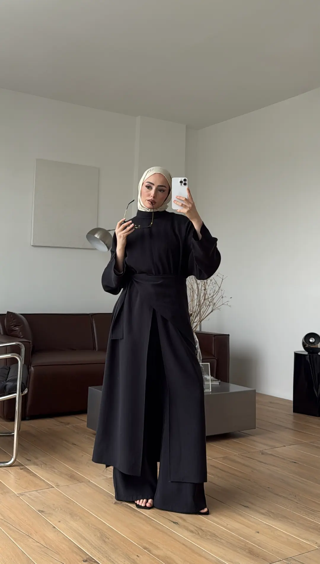 Sofia Şallı Yırtmaç Detay Takım Siyah