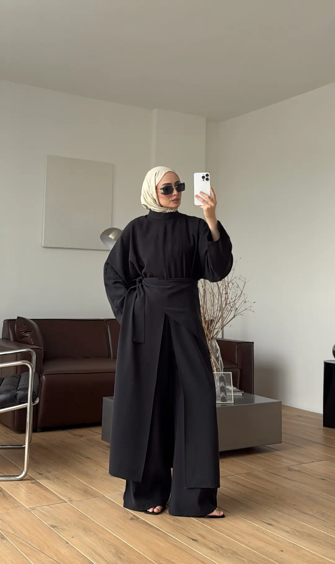 Sofia Şallı Yırtmaç Detay Takım Siyah