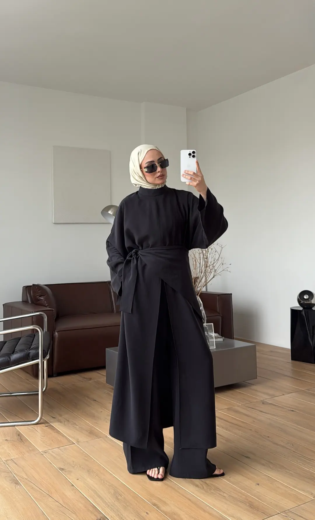 Sofia Şallı Yırtmaç Detay Takım Siyah