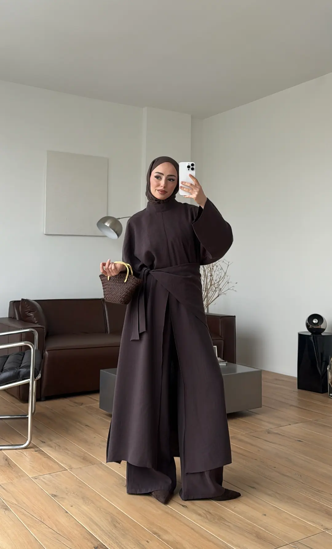 Sofia Şallı Yırtmaç Detay Takım Kahve