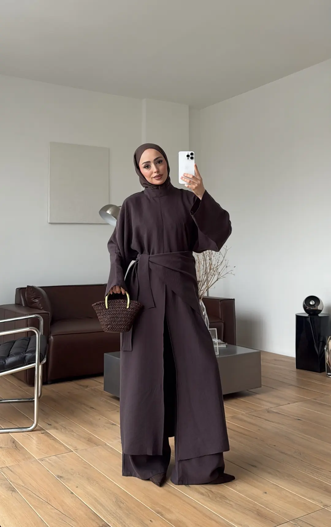 Sofia Şallı Yırtmaç Detay Takım Kahve