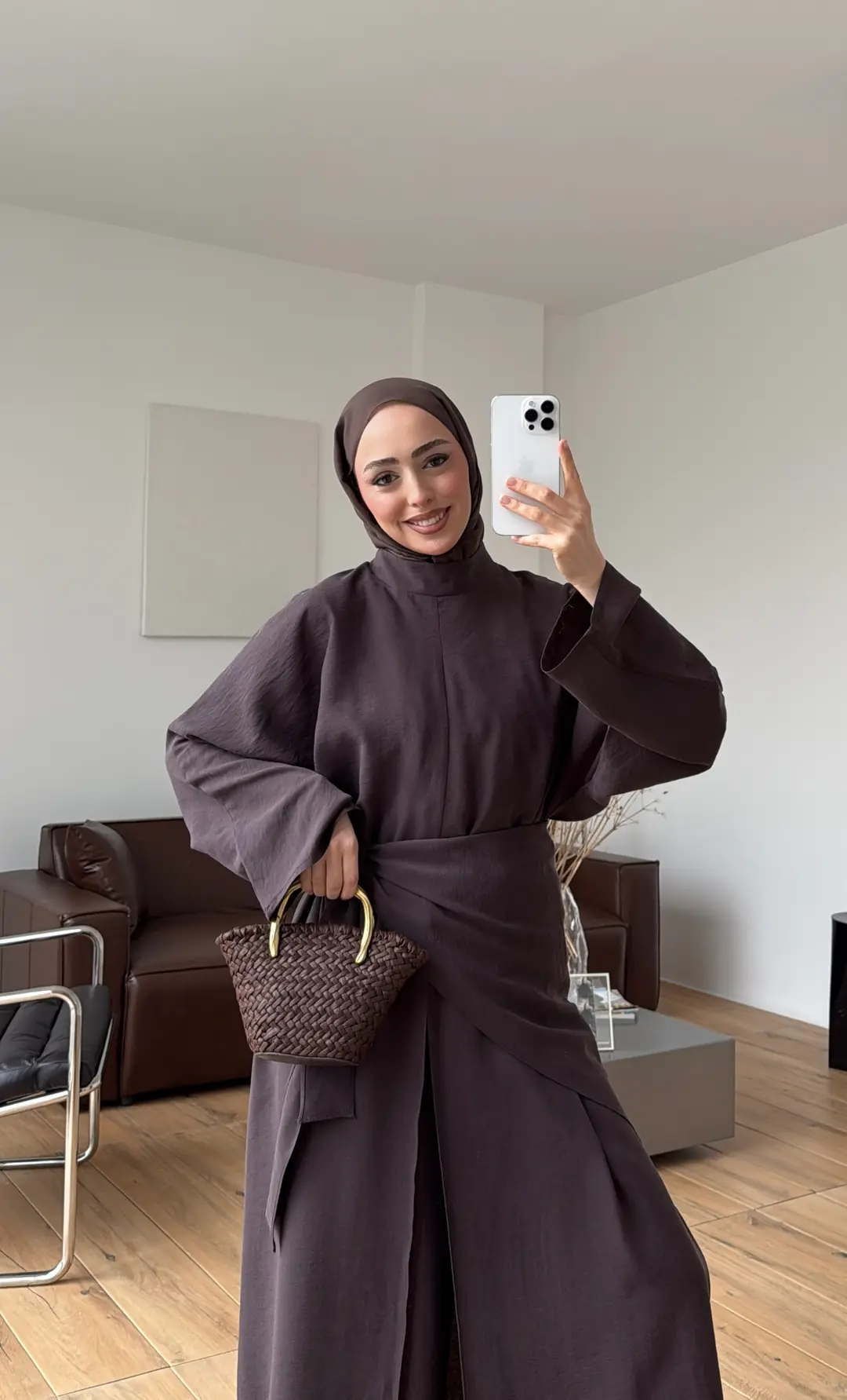 Sofia Şallı Yırtmaç Detay Takım Kahve