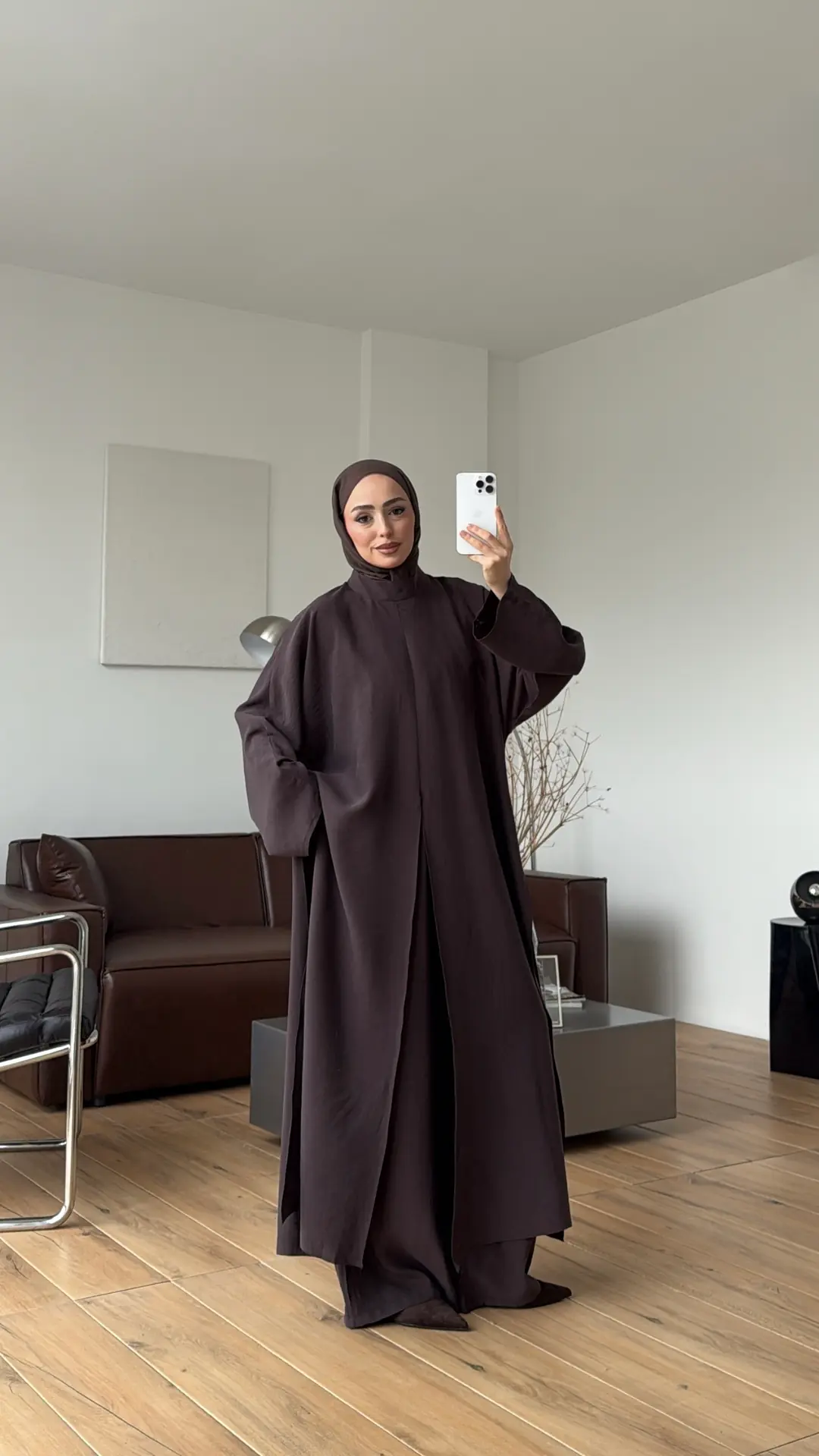 Sofia Şallı Yırtmaç Detay Takım Kahve