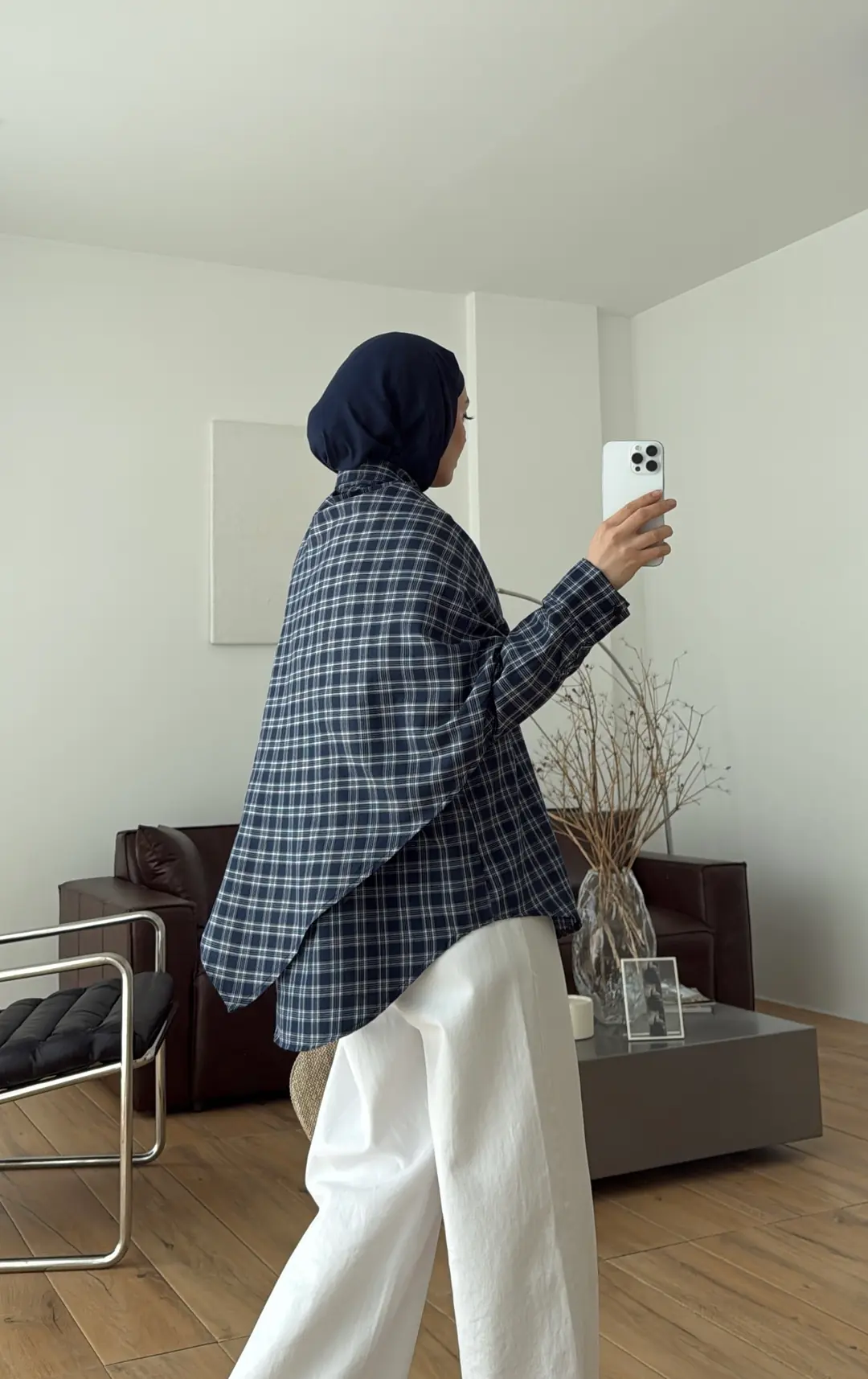 Şal Detaylı Gömlek Lacivert/Beyaz