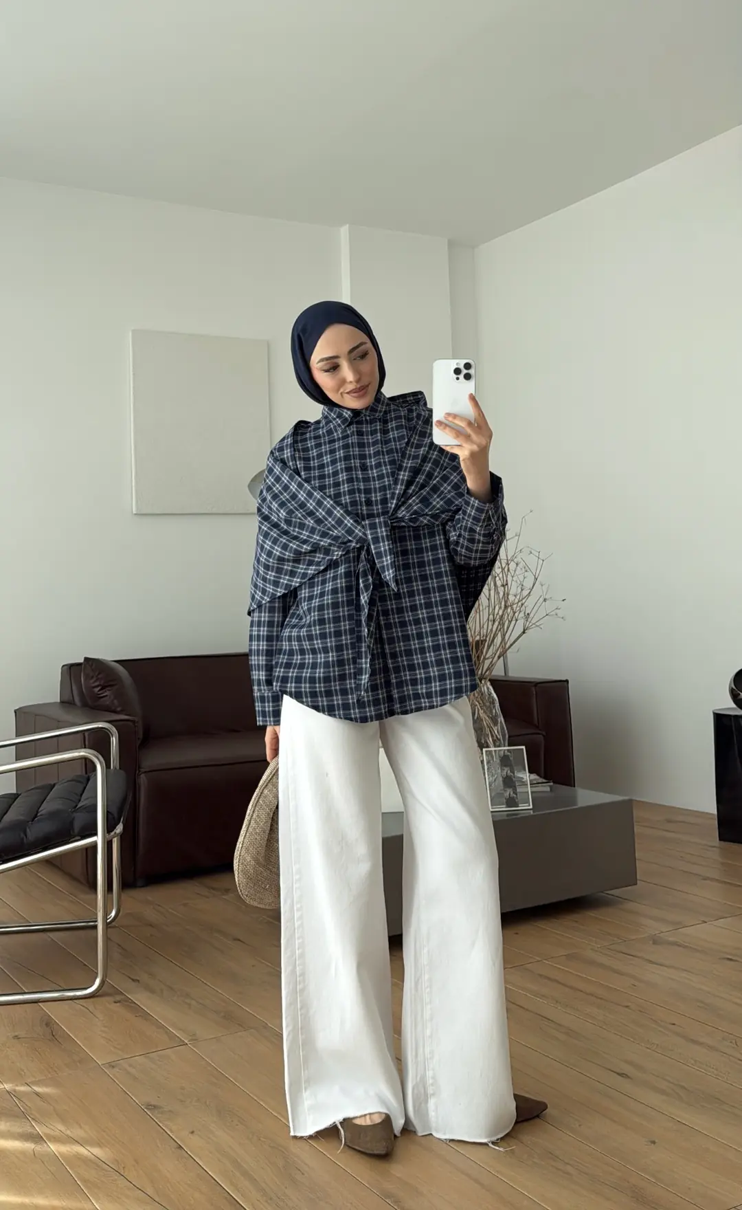 Şal Detaylı Gömlek Lacivert/Beyaz