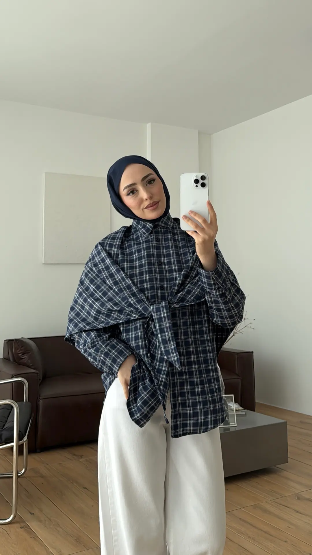 Şal Detaylı Gömlek Lacivert/Beyaz