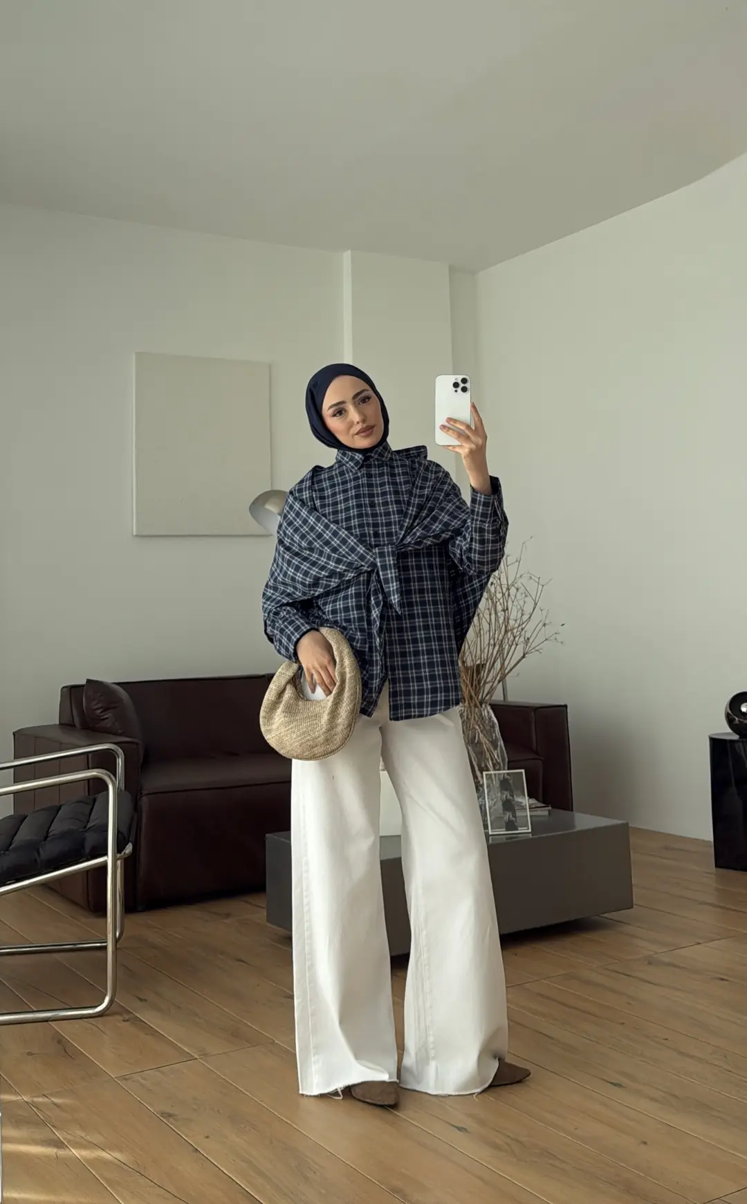 Şal Detaylı Gömlek Lacivert/Beyaz