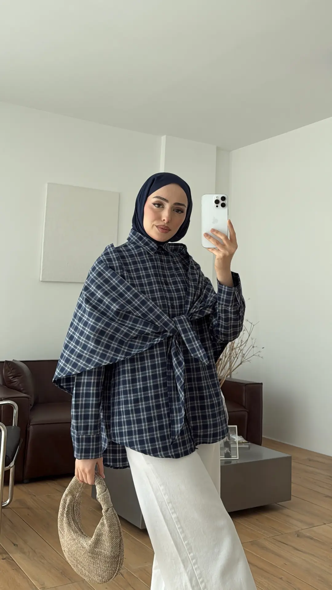 Şal Detaylı Gömlek Lacivert/Beyaz