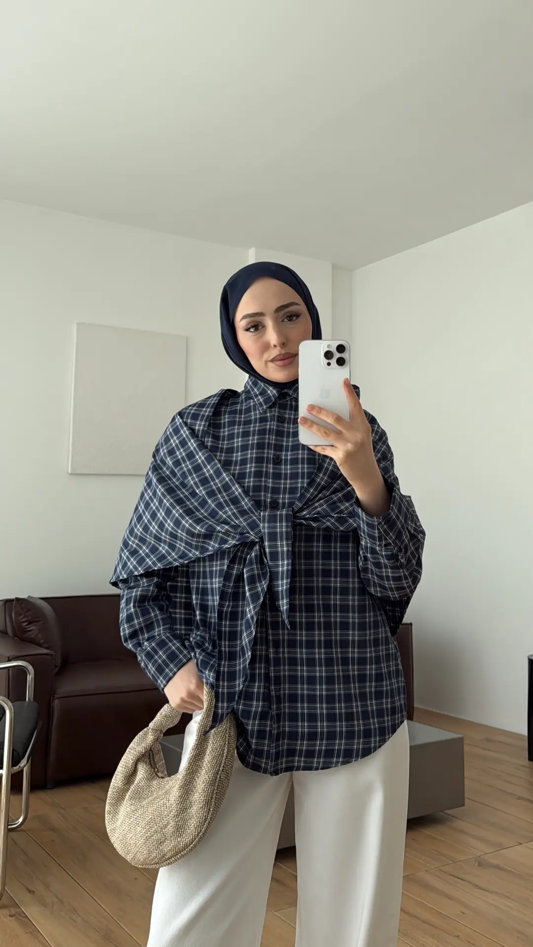Şal Detaylı Gömlek Lacivert/Beyaz
