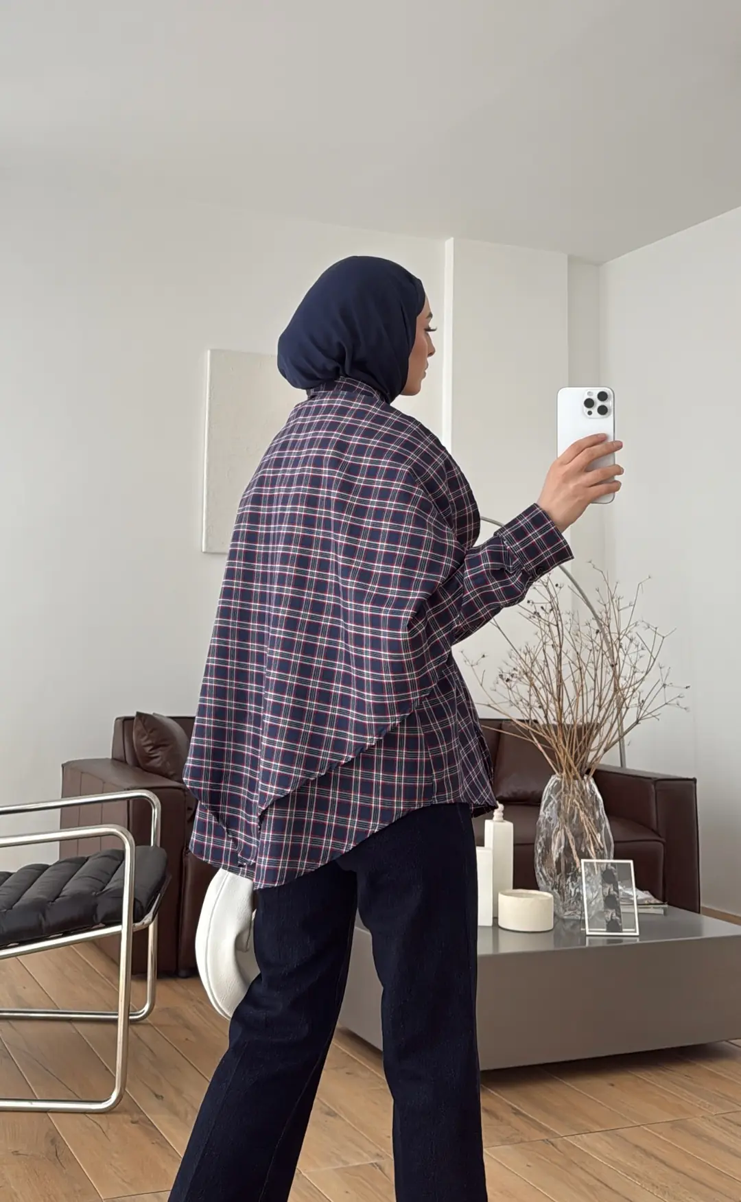 Şal Detaylı Gömlek Bordo/Lacivert