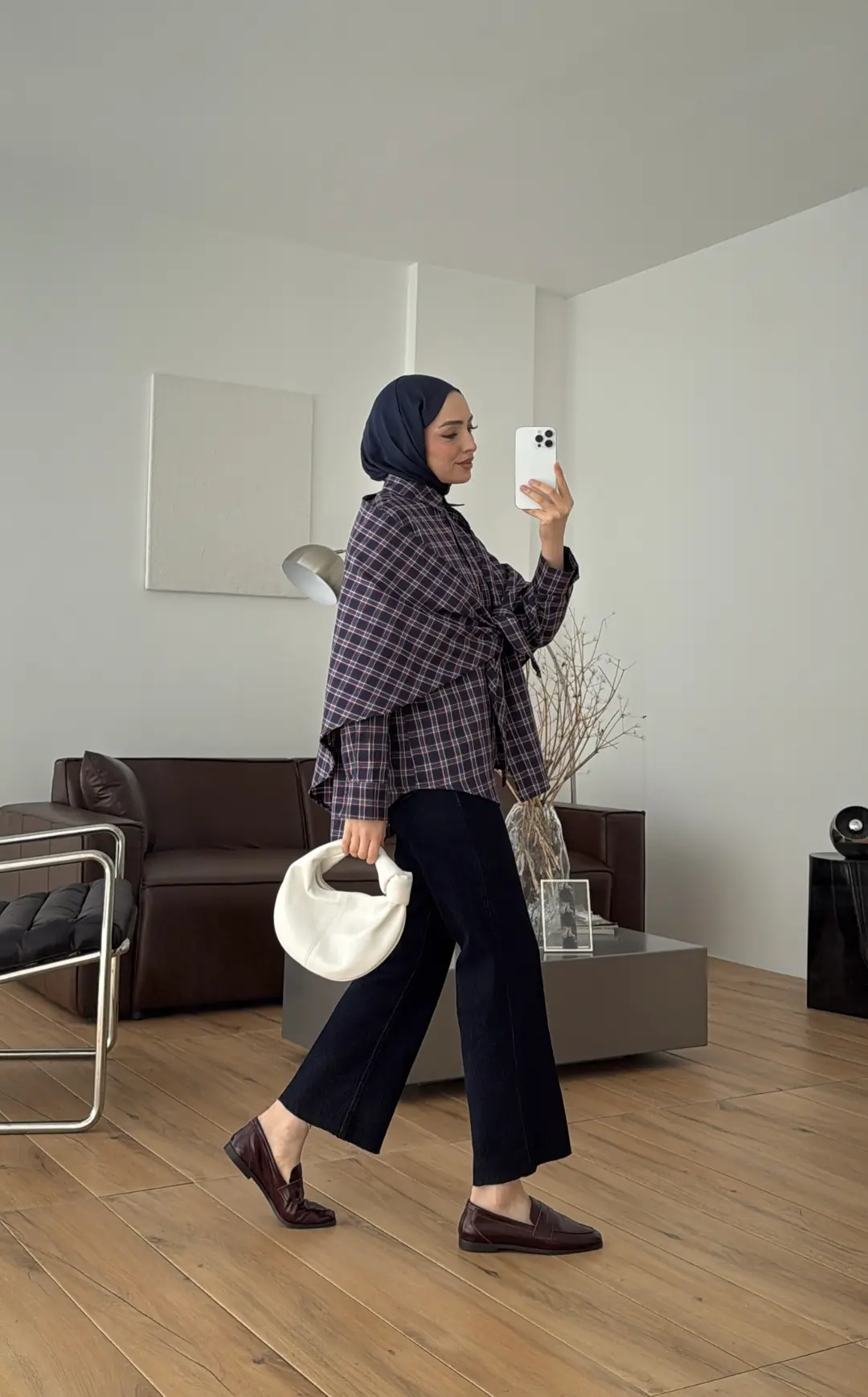 Şal Detaylı Gömlek Bordo/Lacivert