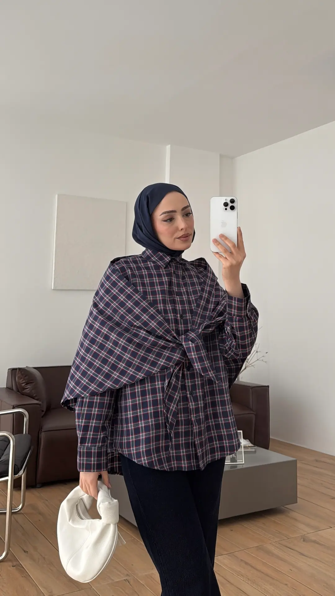 Şal Detaylı Gömlek Bordo/Lacivert