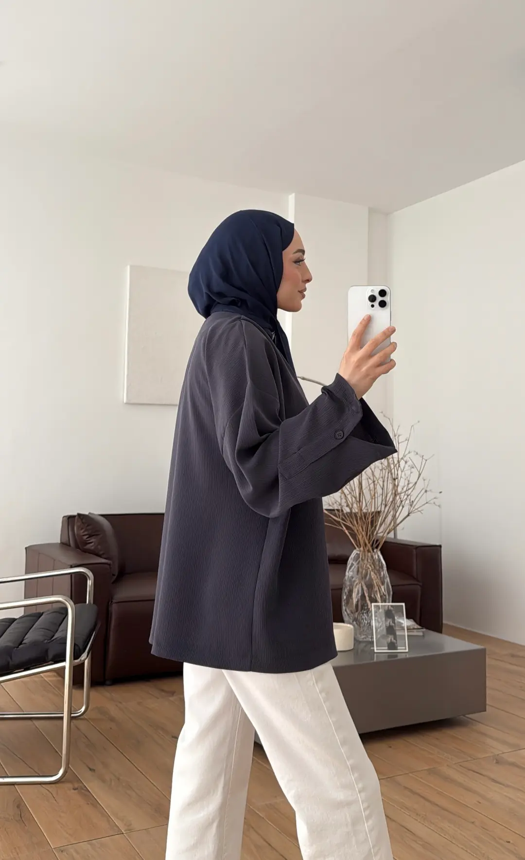 Yandan Düğmeli Kimono Antrasit