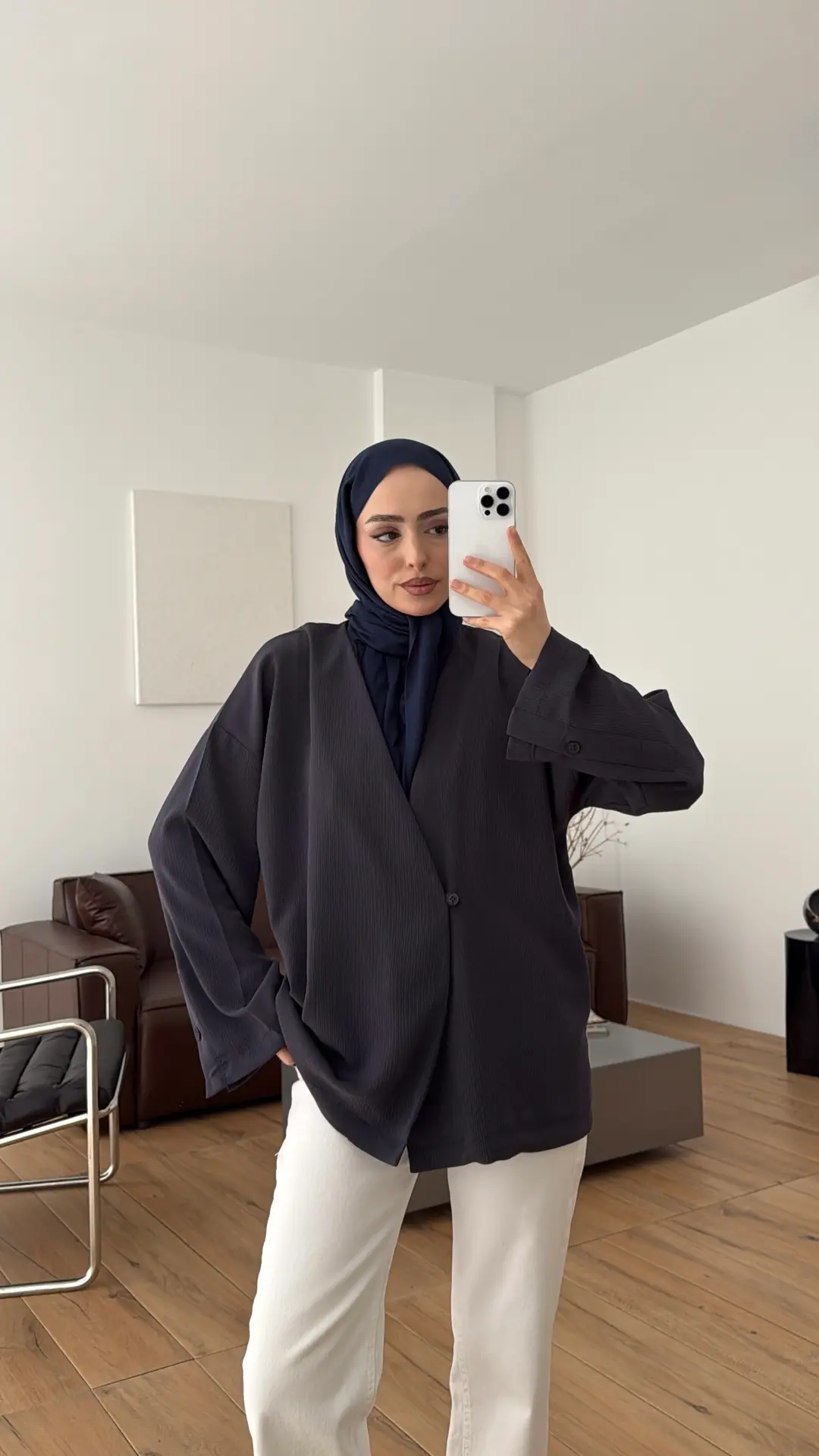 Yandan Düğmeli Kimono Antrasit