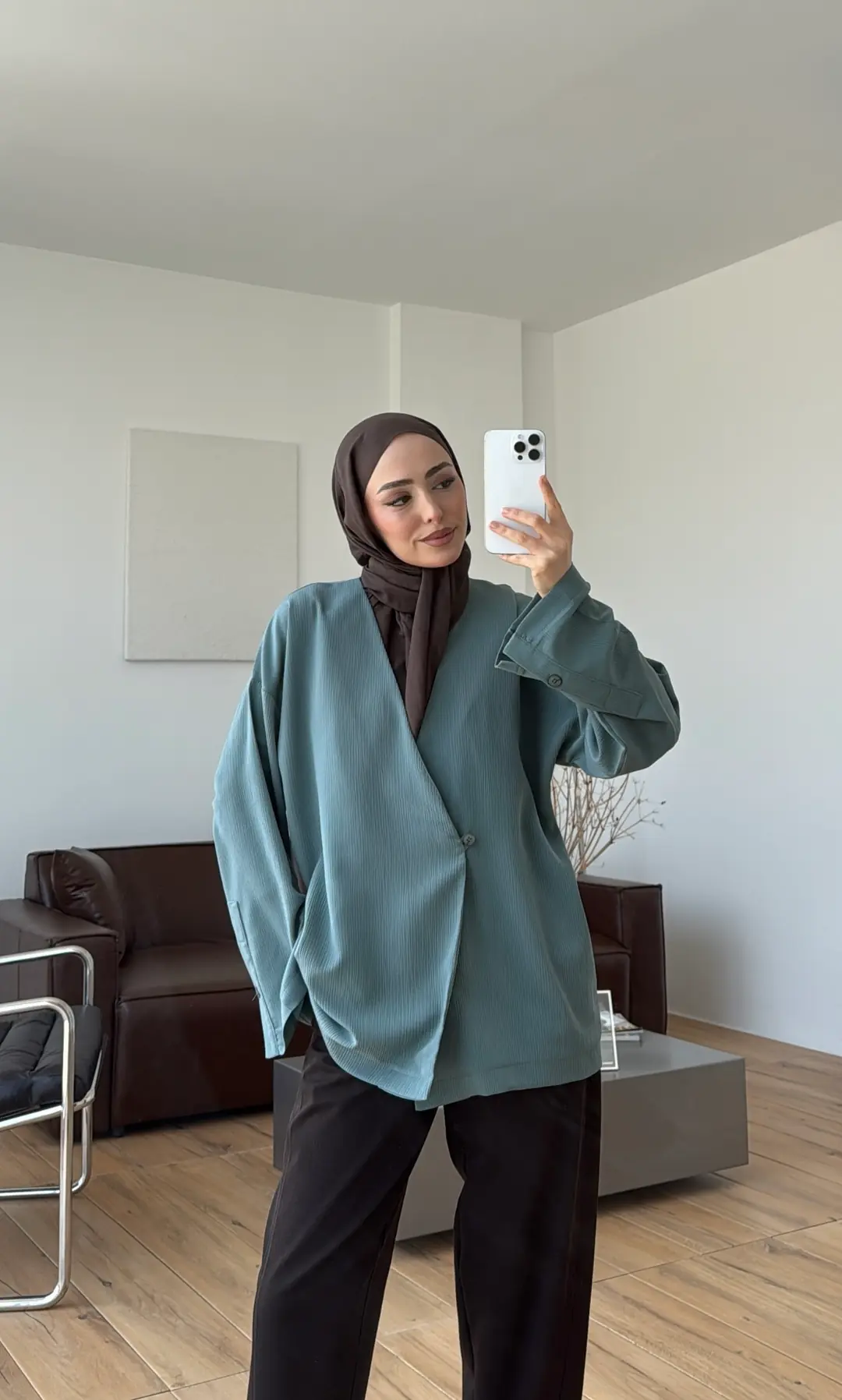 Yandan Düğmeli Kimono Çağla