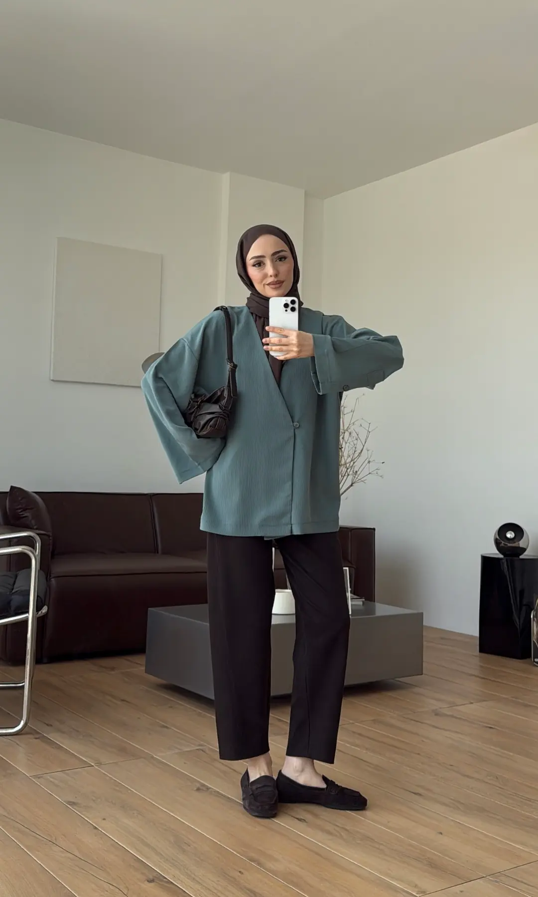 Yandan Düğmeli Kimono Çağla