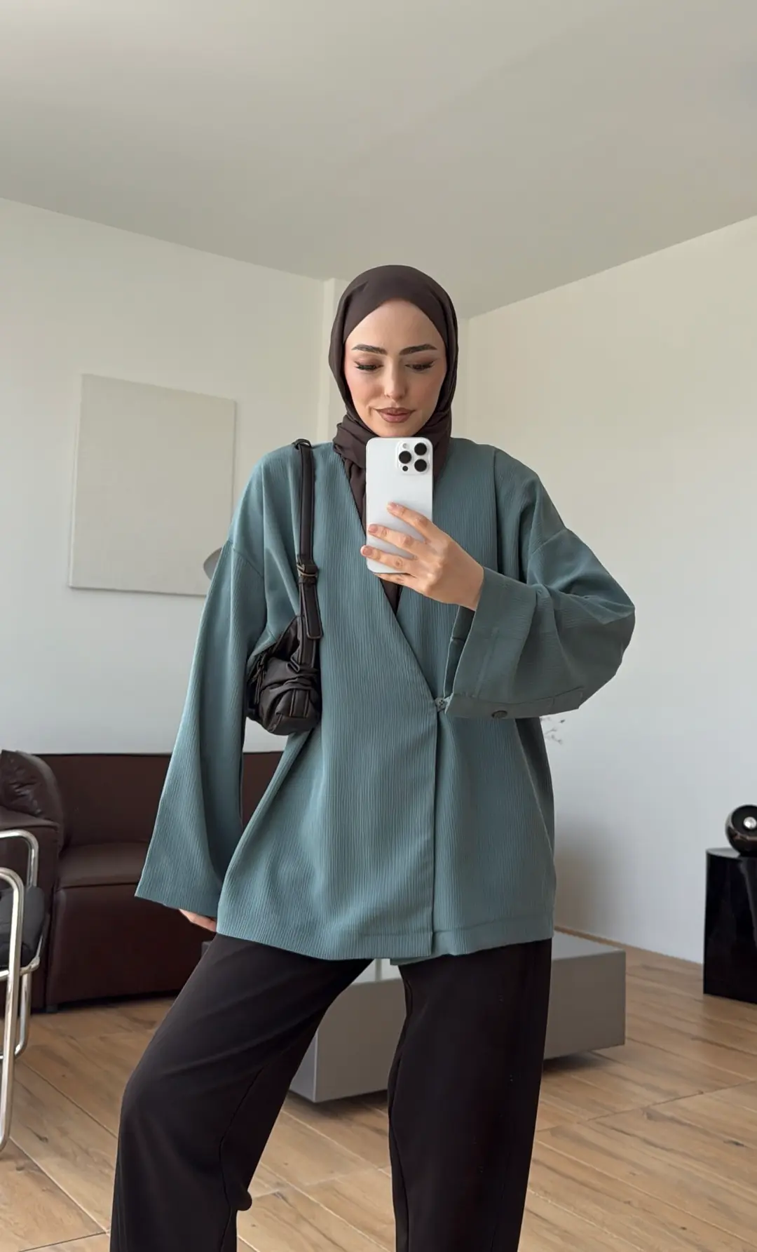 Yandan Düğmeli Kimono Çağla