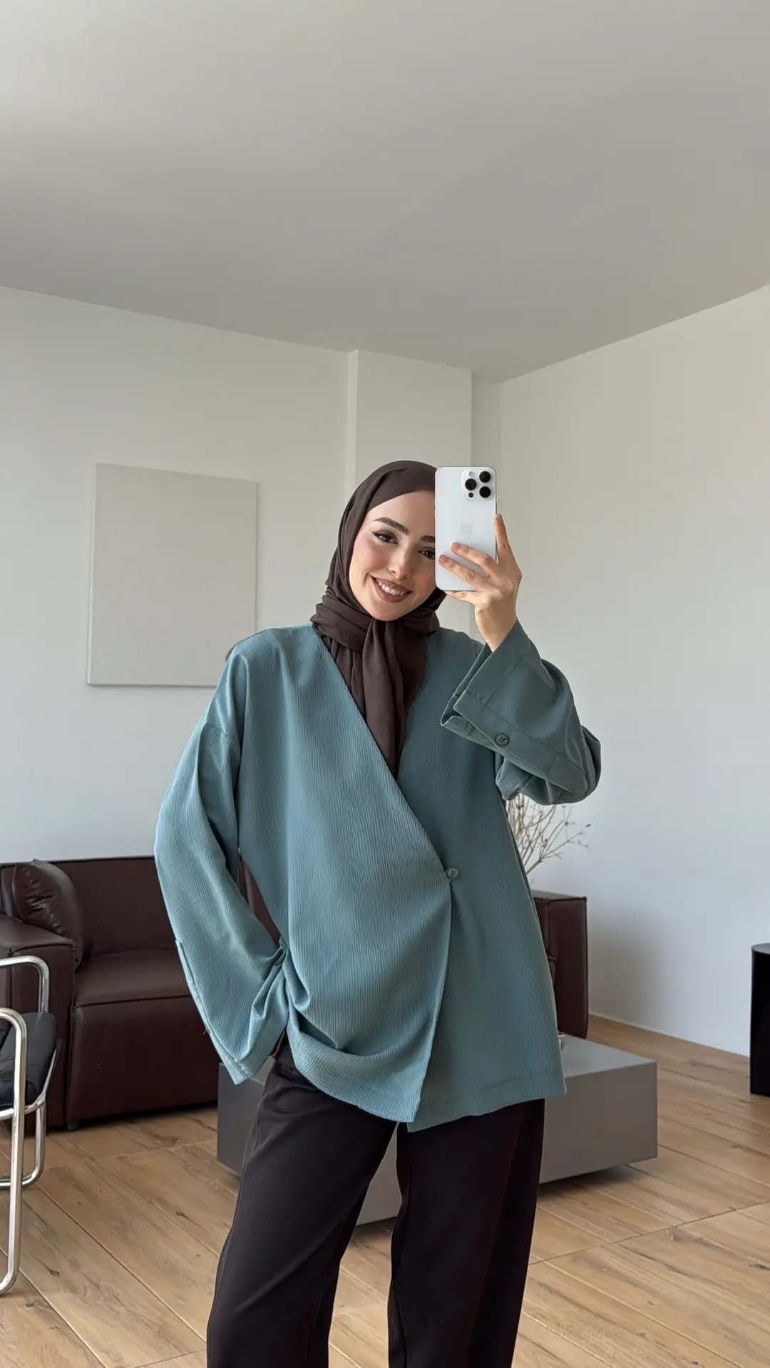 Yandan Düğmeli Kimono Çağla