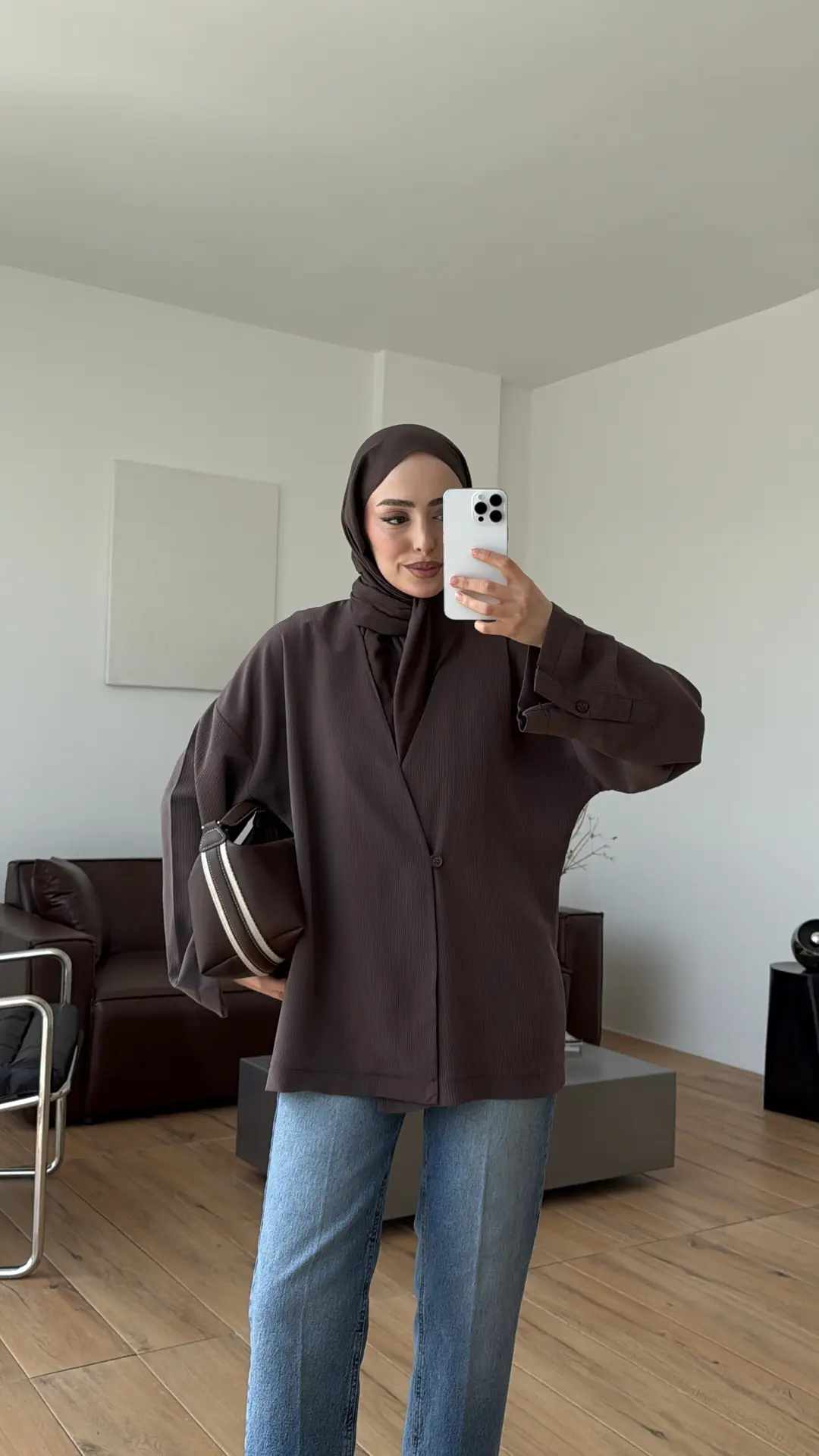 Yandan Düğmeli Kimono Kahve