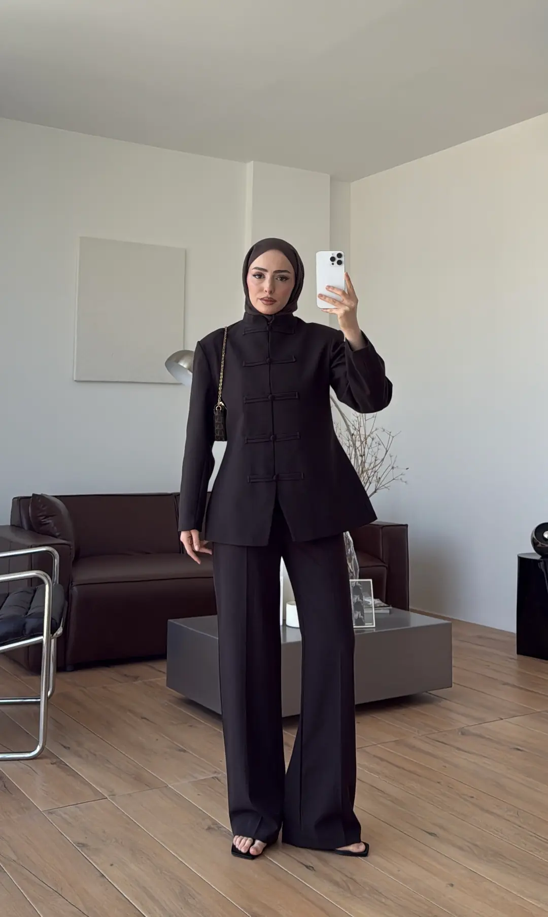 Birit Detay Ceket Takım Kahve