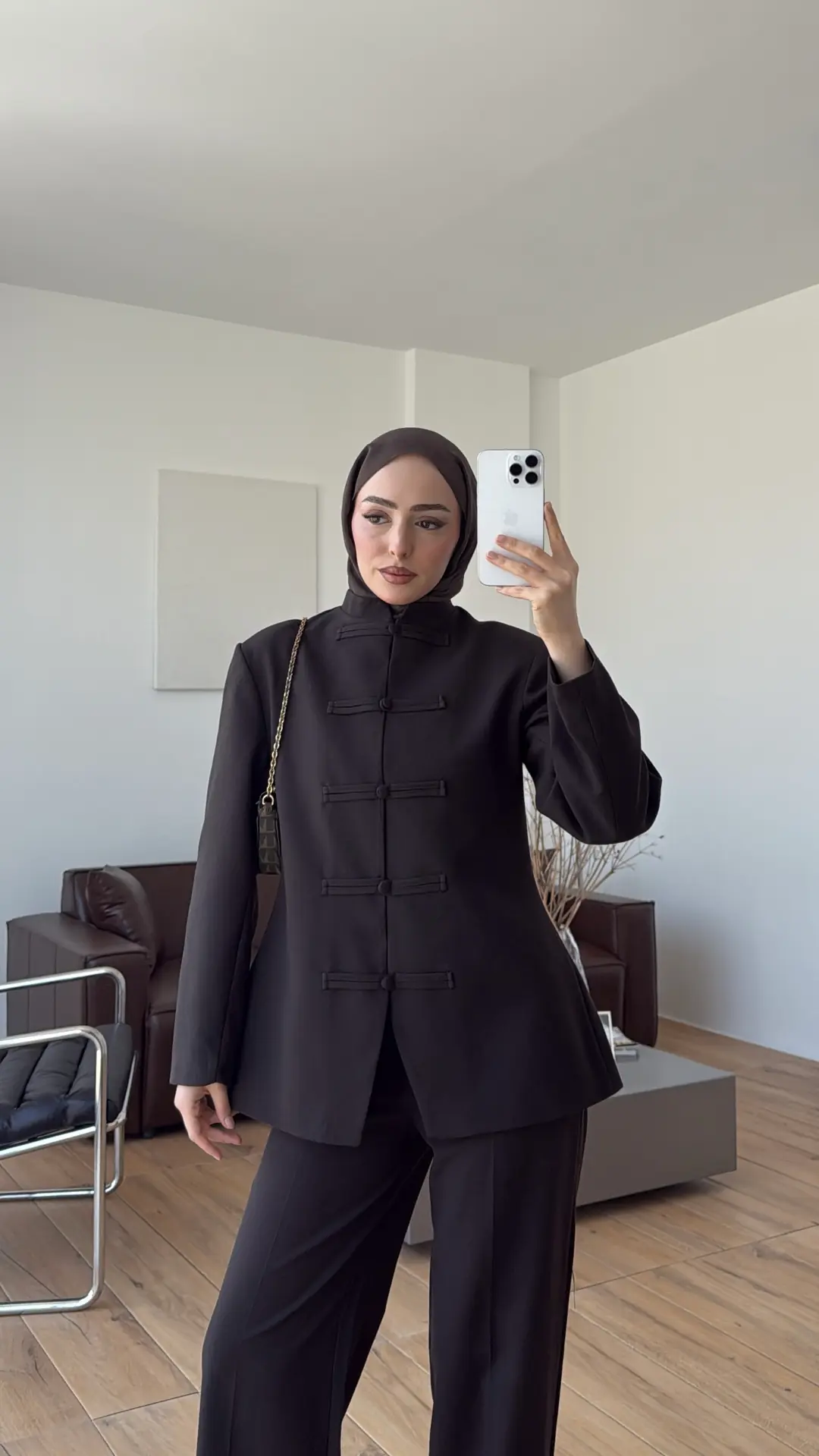 Birit Detay Ceket Takım Kahve