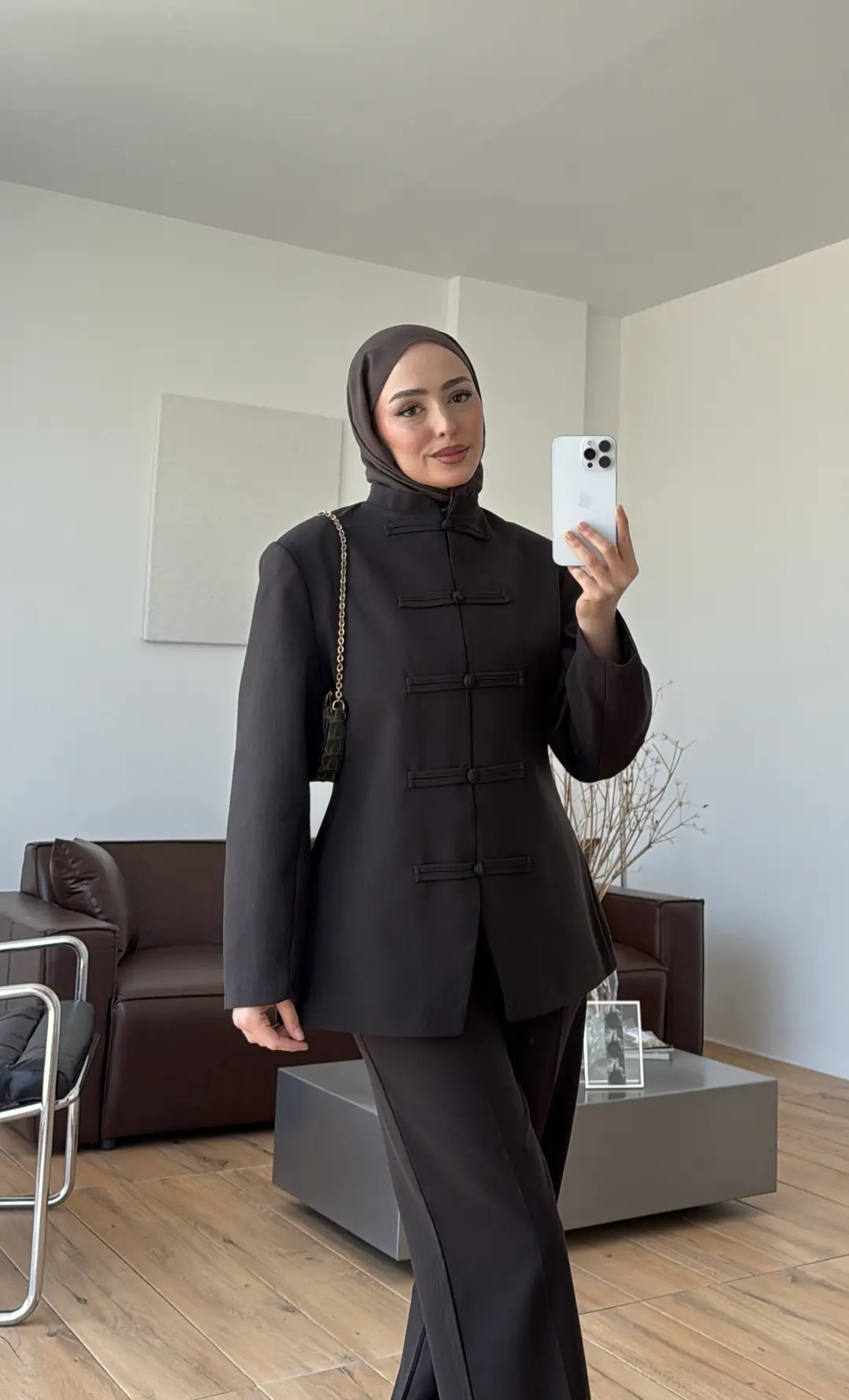 Birit Detay Ceket Takım Kahve