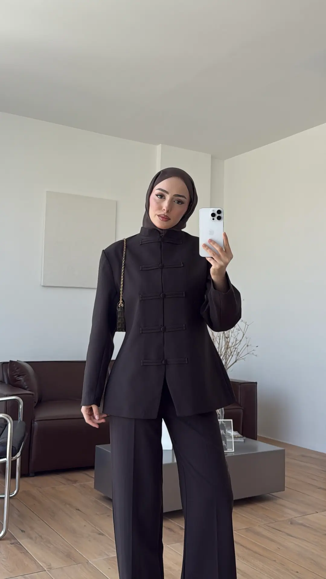 Birit Detay Ceket Takım Kahve