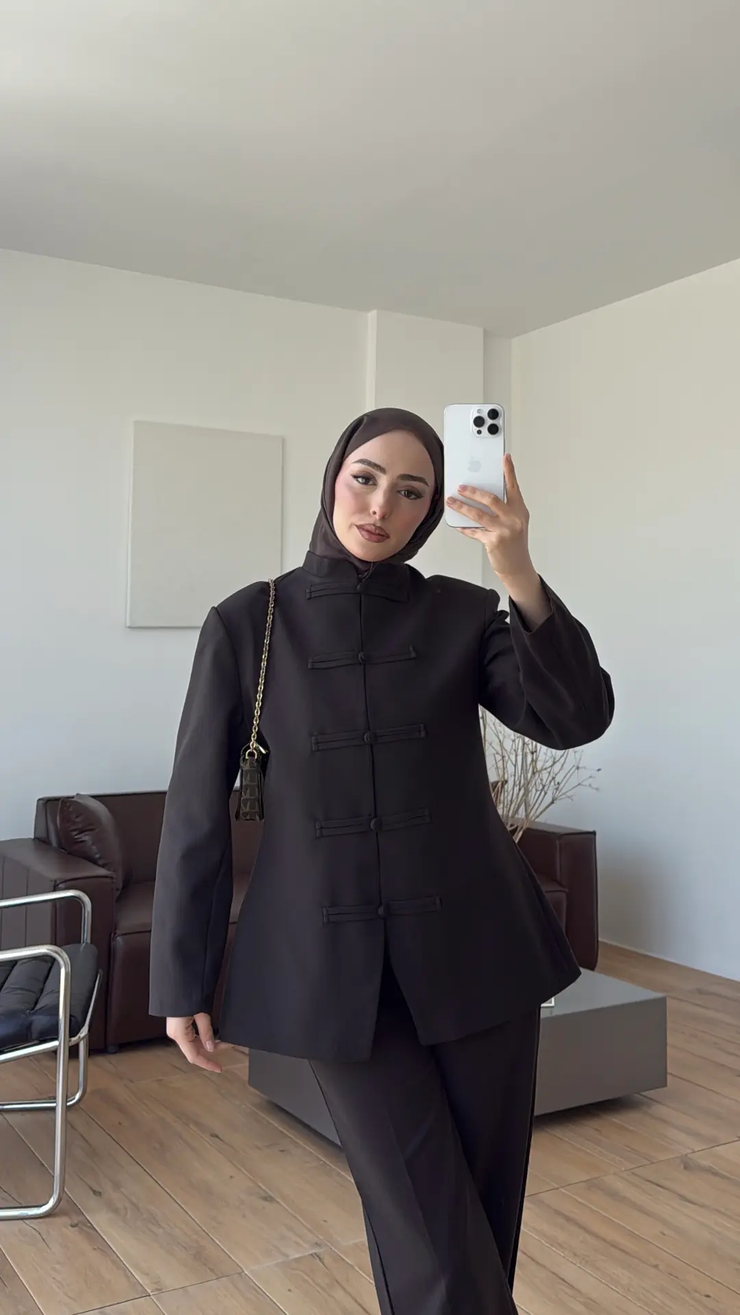 Birit Detay Ceket Takım Kahve